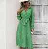 Women Autumn Winter Casual Long Sleeve V-neck Floral Print A-Line High Waist Ankle Length Dress
