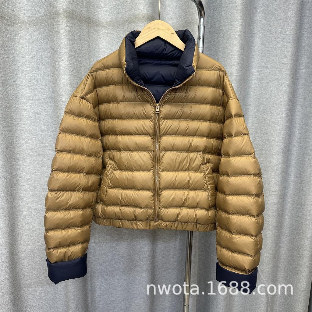 White duck down new down jacket women's short contrasting color stand-up collar ribs double-sided color matching warm jacket