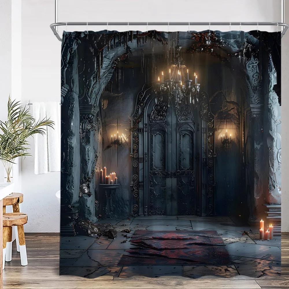Rideau douche nuit effrayant maison hantée, décor à capuche effrayant, rideau de bain d'Halloween