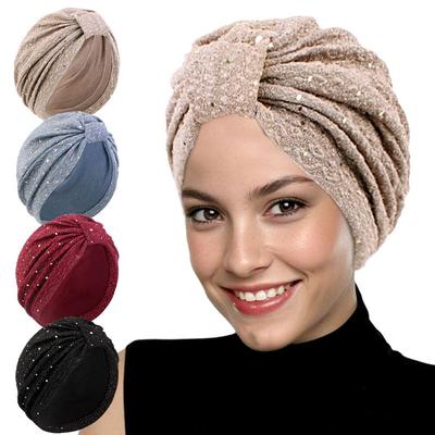 Knoten-Hijab für Muslime Glänzendes Kopftuch Lässige Beanie-Mütze Haube