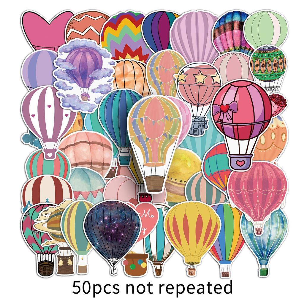 50PCS Cute Hot Air Balloon Stickers - Waterproof Cartoon Decorations for Milk Tea Cups.