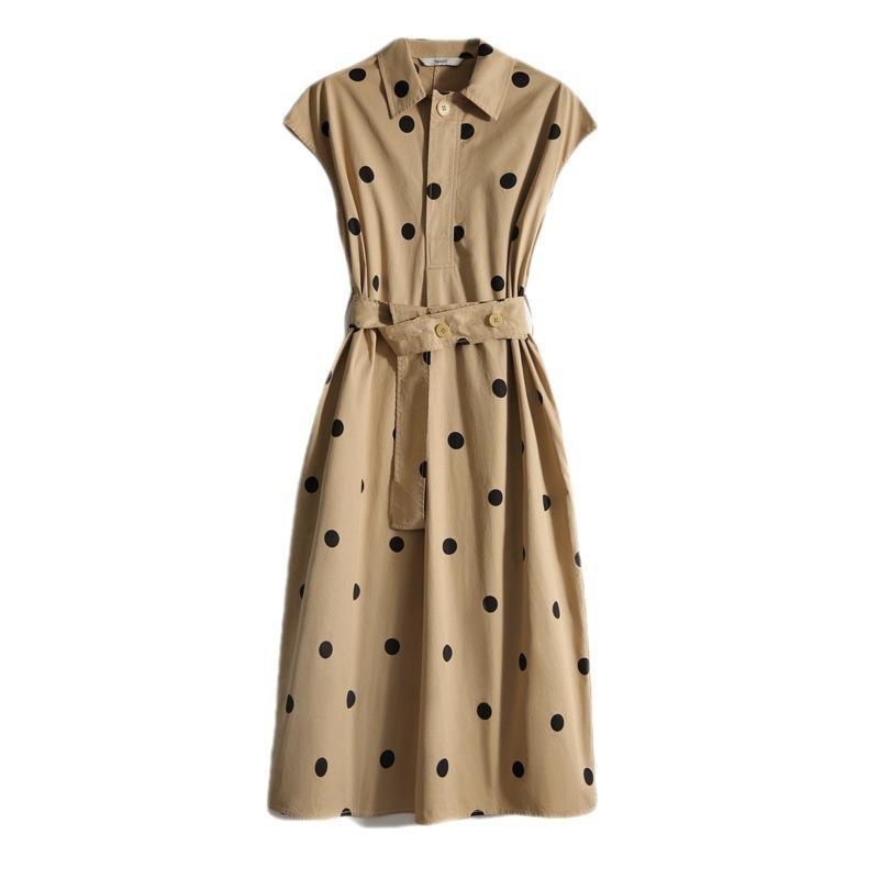 

Платье в горошек в стиле ретро с французскими лацканами, женское летнее, новое, для поездок на работу, воротник-поло, на шнуровке, на талии, юбка-рубашка XL