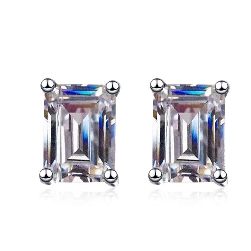 Unisex Irregular Cut Multi-Carat Moissanite Platinum Stud Earrings