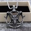 Vintage Men's Stainless Steel Hollow Goat Head Pendant Necklace