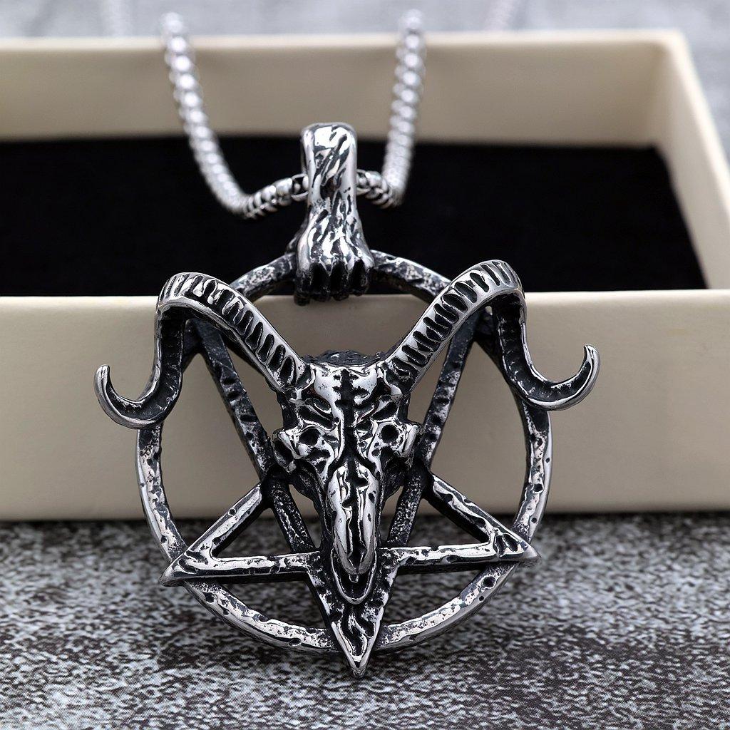 Vintage Men's Stainless Steel Hollow Goat Head Pendant Necklace