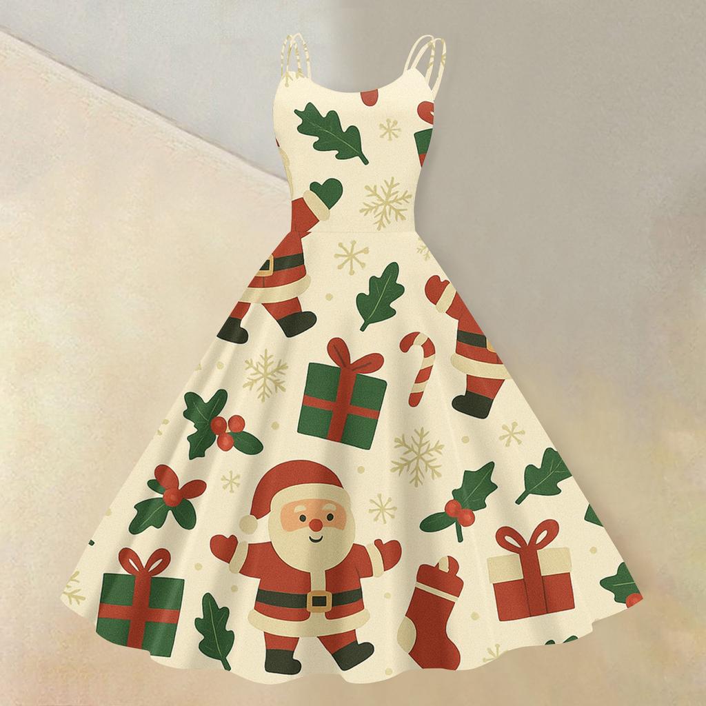 Women's Christmas Print Sexy Off-the-Shoulder Punk Retro Dress