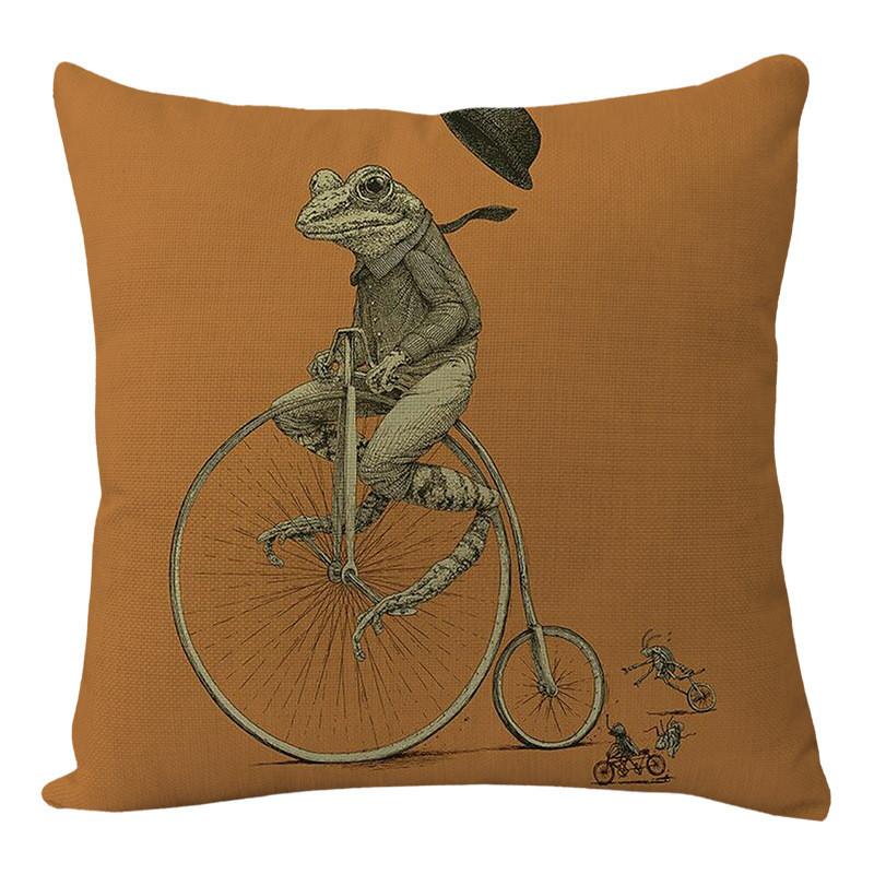Pattern Cycling Frog Print Pillow Case Cartoon Animal Cushion Fashion Cover