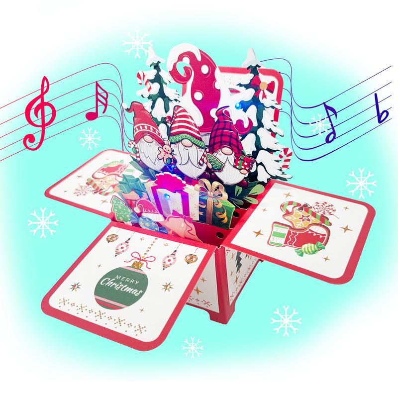 3D Card Christmas Tree Gnome Card With Light And Music Funny Winter Table Centerpiece For Adults Kids Home Party Desk Mantel