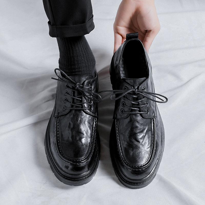 Men's round head leather shoes Korean version trend lace-up casual shoes formal business men's shoes youth wedding shoes 5692-R