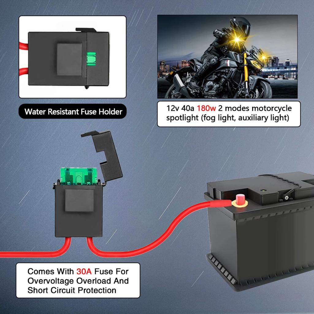 Hosioe LED Light Bar Wiring Harness Kit, 180W 3 Lead 16 AWG LED Motorcycle