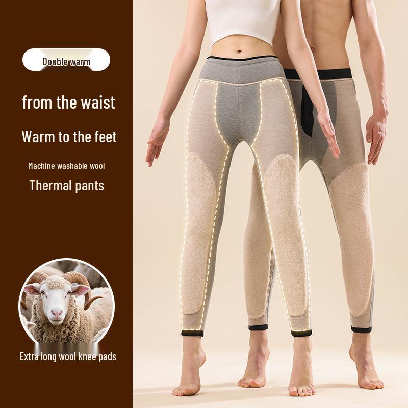 Men's and Women's Fleece-Lined Wool Pants with Double Knee Protection
