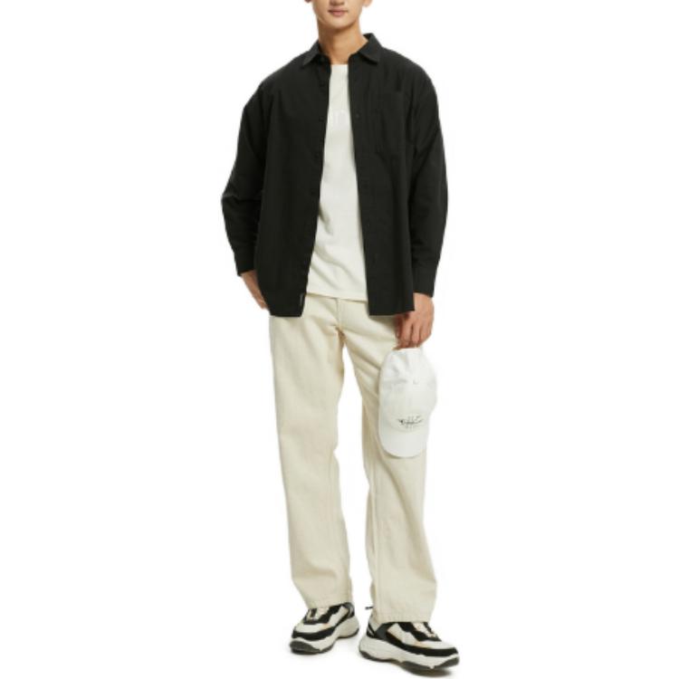 Calvin Klein Letter Split Point Collar Long Sleeve Shirt Men Tops Black J322132-BEH
