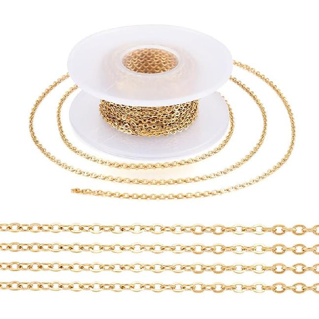 Pandahall 2 Rolls 14K Gold Plated Heart Link Chains Small Link Cable Chains 5 Yards Brass Gold Jewelry Chains for Permanent Jewelry Making Bracelet