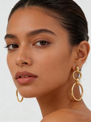 Chic Geometric Circle Drop Earrings for Women Stainless Steel Round Chain Earrings 18K Gold Plated Fashion Daily Jewelry
