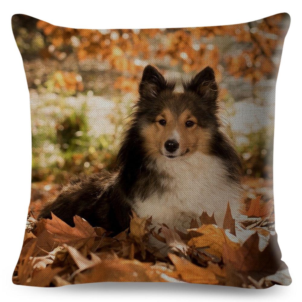 Shetland Sheepdog Cute Pet Animal Dog Printed Pillowcase Decor Cushion Cover for Sofa Home Car Polyester Pillow Case 45*45cm