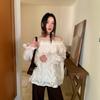 Autumn French Style Foreign Style Age Reduction Heavy Industry Pulling Lace One-word Shoulder Top Women's F