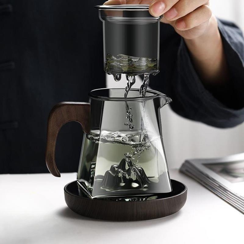 500ML Glass Teapot With Wood Handle Heated Resistant Kung Fu Tea Puer Tea Scented Tea Kettle Transparent Glass Tea Pot Teaware