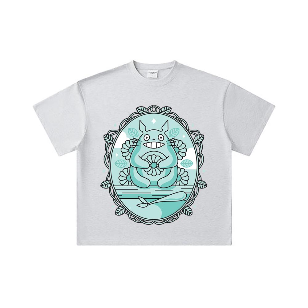 260 GSM Double Yarn 32 Count 100% Cotton Ghibli V6 Totoro Print Unisex Heavy Cotton T Shirt