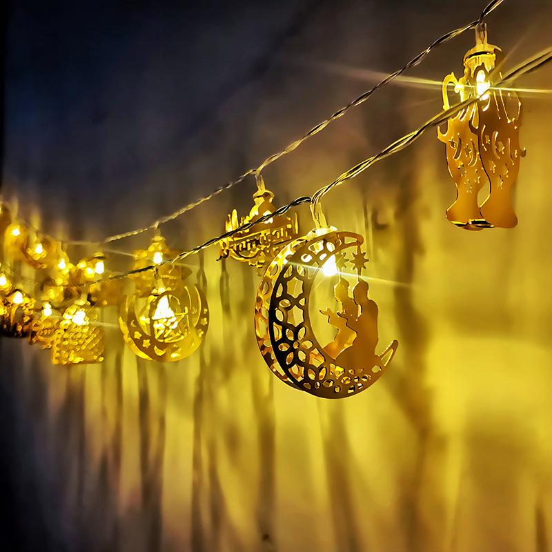 Indoor LED Moon & Star Iron Art String Lights for Eid al-Adha Decor