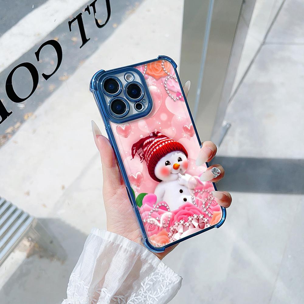 Ae110 Merry Christmas Electroplated TPU Phone Cases for iPhone 16 15 13 11 Pro Max 14 Plus 12 XR Infinix Smart 8 Tecno Four Corner Protection Cover