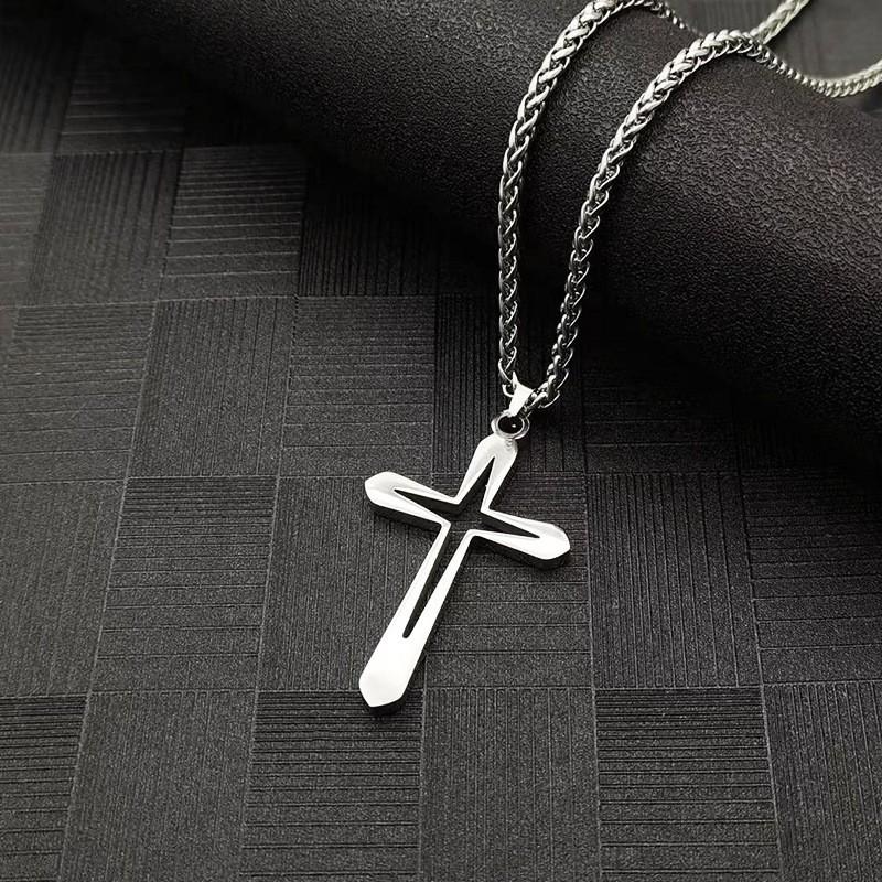 European and Men's Necklace, Fashionable and Simple Cross Starlight Hollow Pendant Jewelry