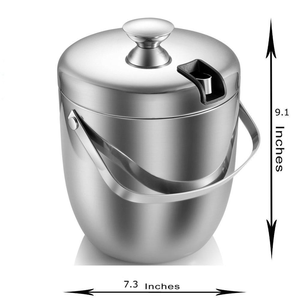 Stainless Steel Insulated Double-Layer Ice Bucket with Lid & Handle