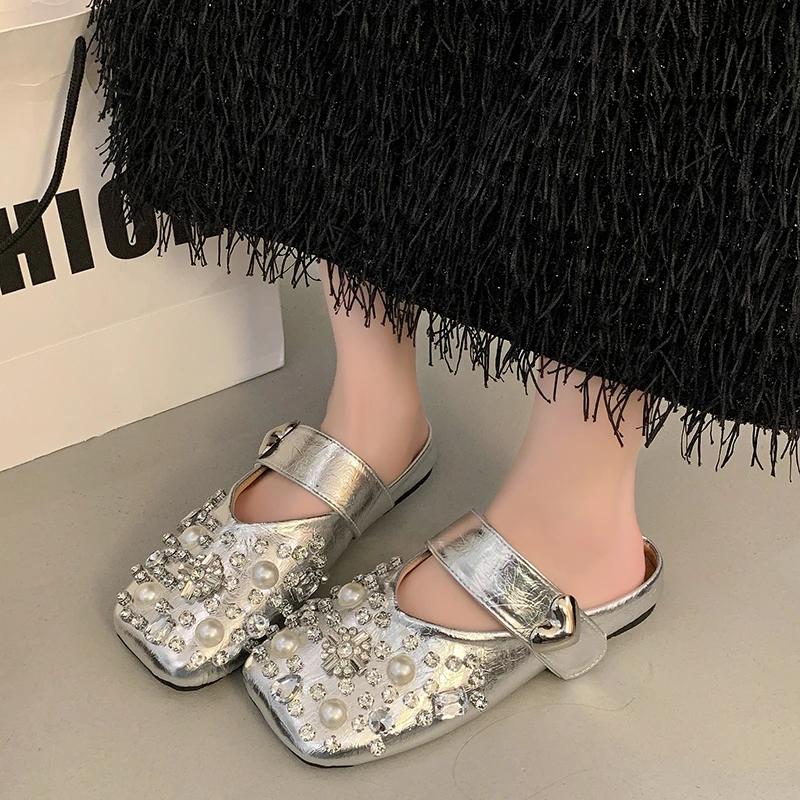 Quality Summer Ballet Shoes Women Flat Shoes Rhinestone Women Loafers Platform Mesh Shiny Women's Casual Shoes Crystal Shoe