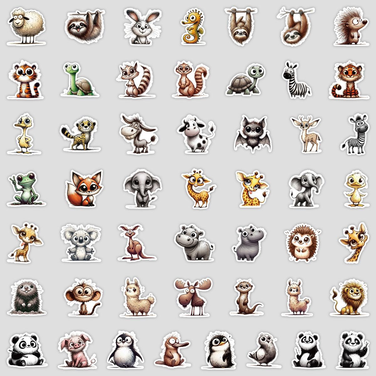 

50 Мультяшных Граффити Наклеек с Животными Наклейки для Мобильного Телефона, Водяной Чашки, Водонепроницаемые Декоративные Наклейки, Креативные Милые Наклейки с Животными