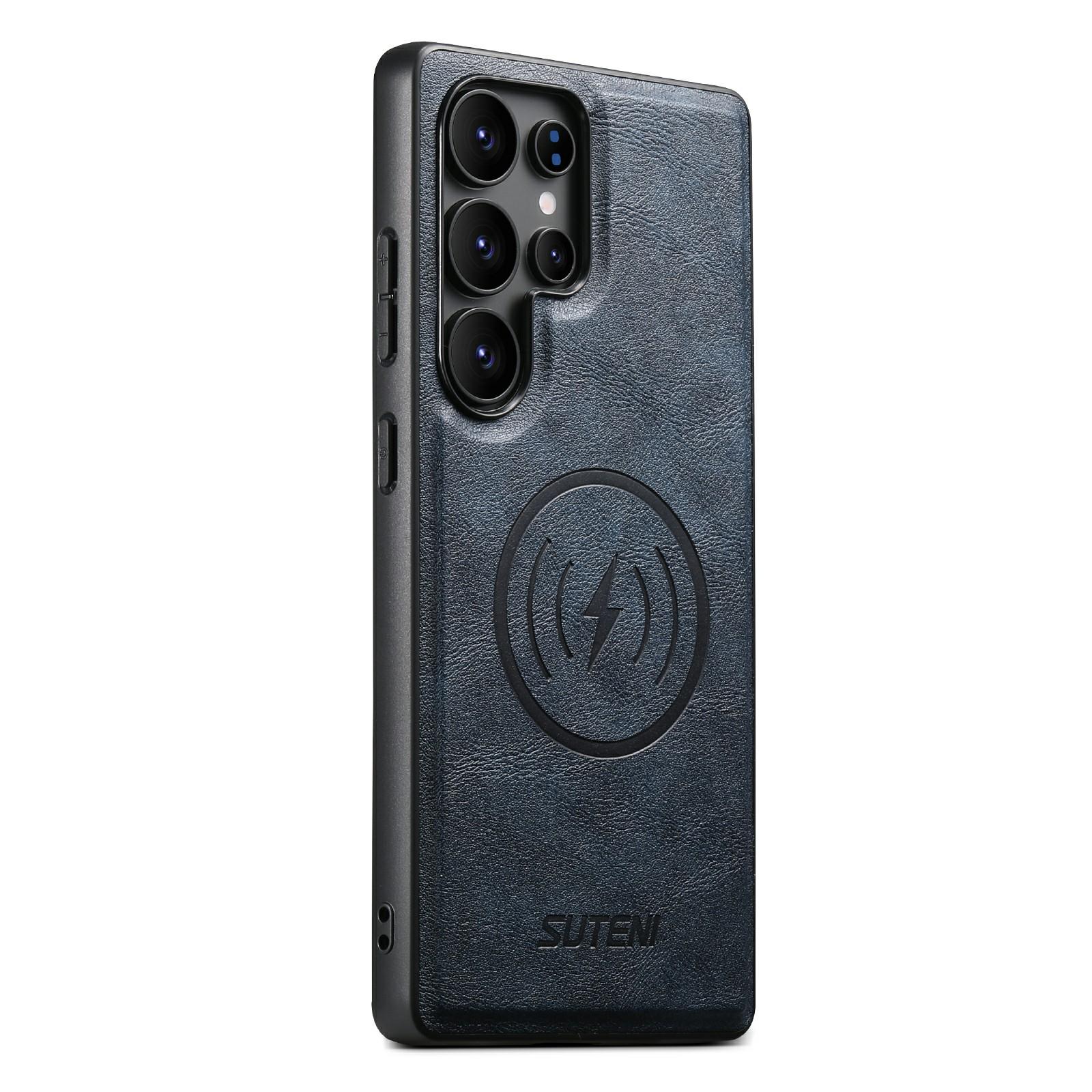 

SUTENI G5 For Samsung Galaxy S25 Ultra Case Compatible with MagSafe Cowhide Texture Leather Back Cover Blue