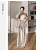 Petite Oatmeal Wide-Leg Pants for Women - High Waist, Drapey, Loose Fit, Floor-Length for Spring and Autumn.