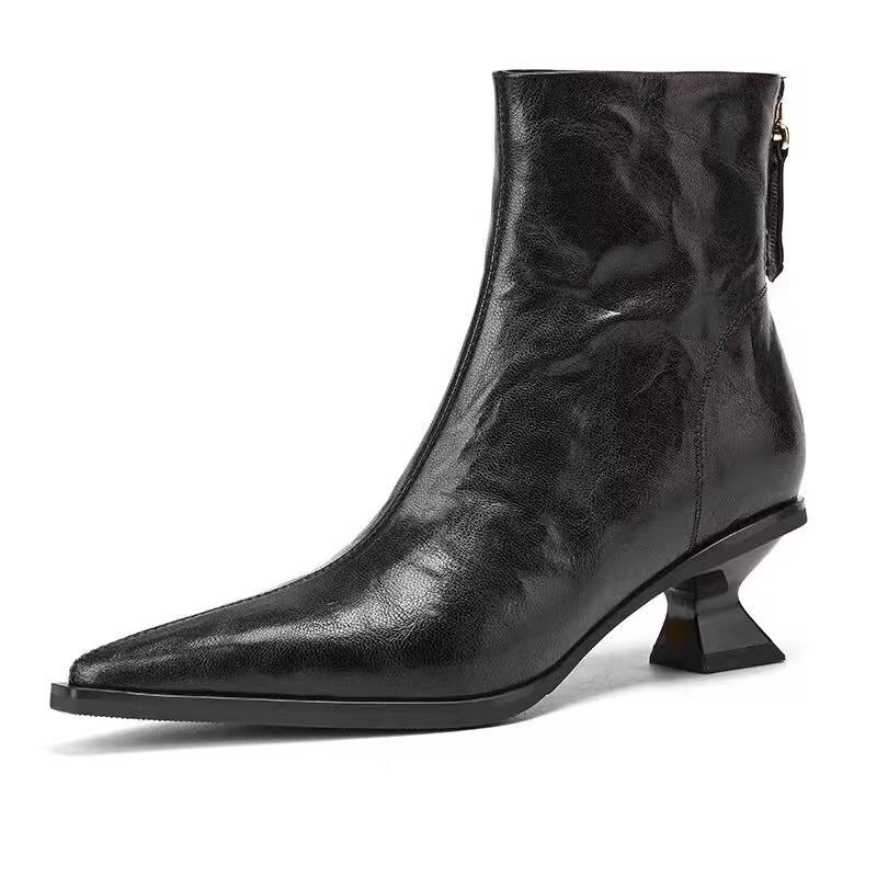 Winter Women Ankle Boots  Designer Vintage Pointed Toe Fashion Thick Heel Shoes Concise Short Botas De Mujer Short Boots