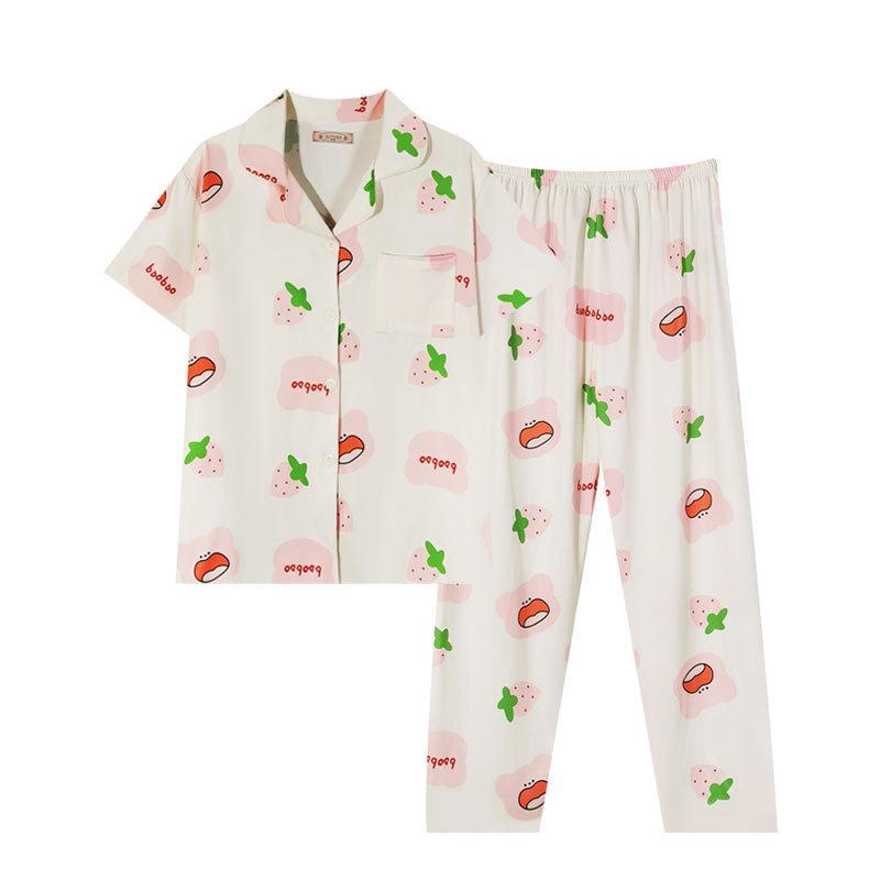 Japanese Small Fresh and Sweet Pajamas Women's Summer New Short-sleeved Trousers Loose Cardigan Women's Loungewear Two-piece Set