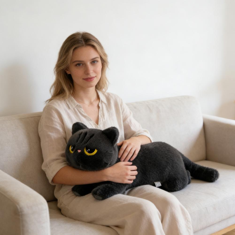 45cm New Cute Cat Lying Doll Plush kawaii Big Cuddly Pillow Cushion Black Cat Plush Toy Doll Home Decor For Kids Brithday Gift