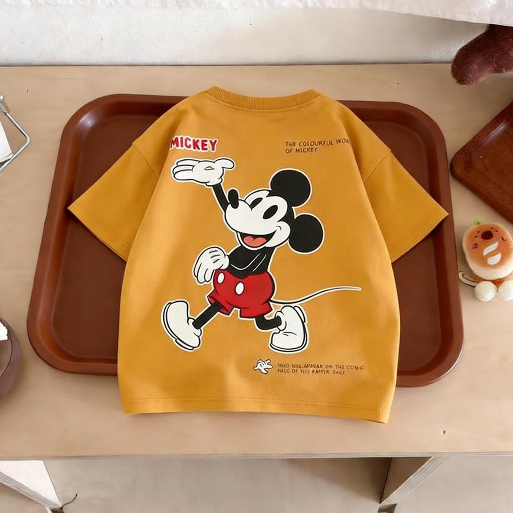 Disney Cartoon T-shirt Summer Clothing Children Short Sleeved Tops Tees Printed Mickey Fashion Casual Girl Boy Tshirts Crewneck