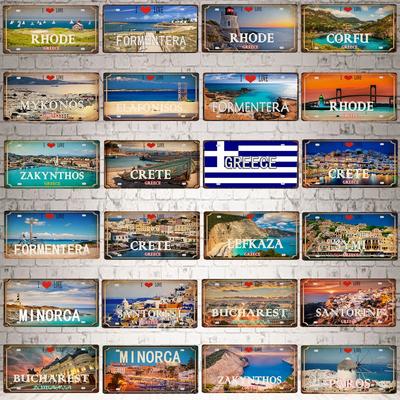 30X15CM Creta  Zante Santorini Isole Greche Spiaggia Latta Metallica Segno Souvenir di Viaggio Parete Negozio Casa Decorazione Artistica DC-1358B