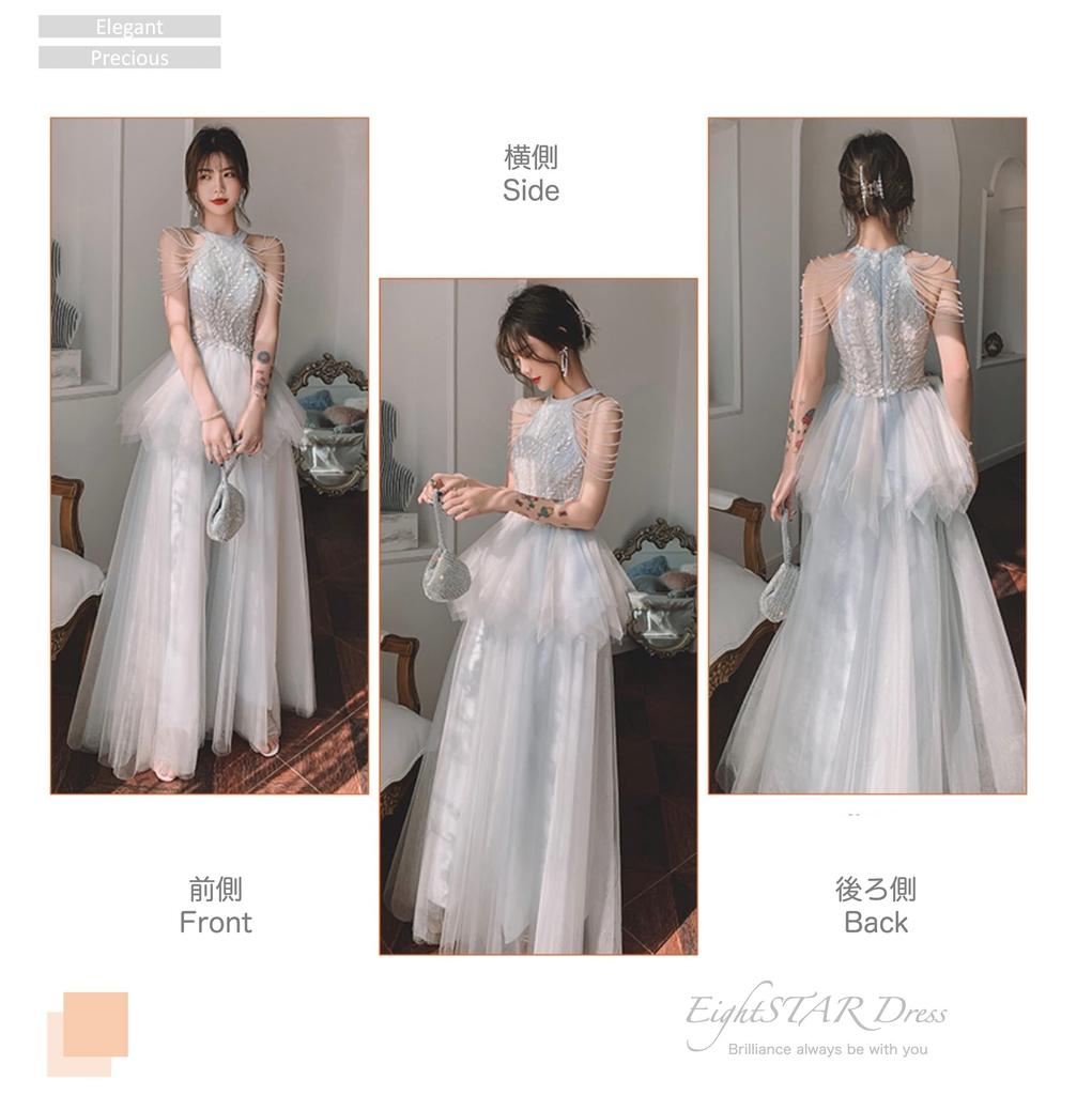 EightSTAR Kleid Party Braut Rezital Erwachsener Langes Tüll-Spitzen-Abendkleid für Klavierrezitale Größe - Kleid, After-Party-Kleid, Kleid, A-Linie (Grau, XL)