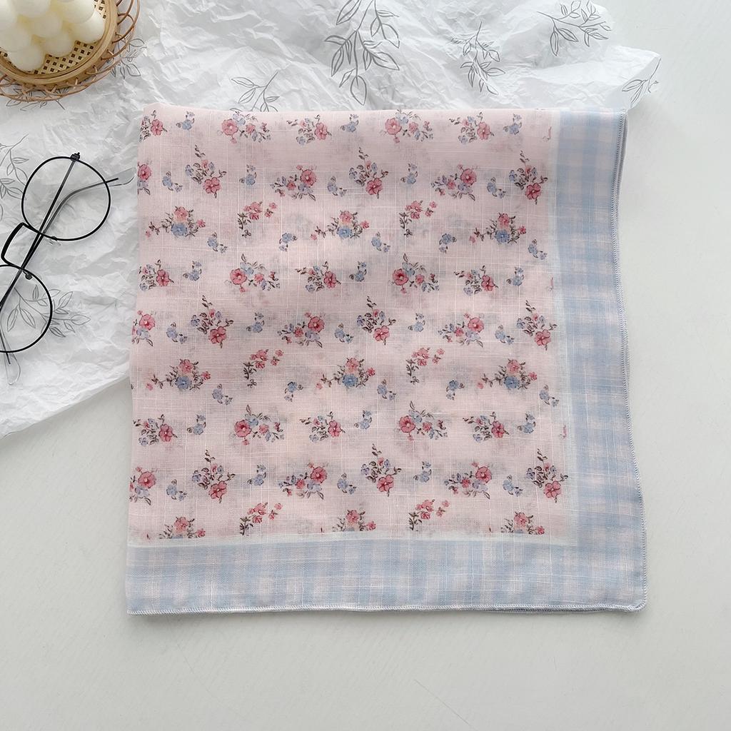 1116 New cotton and linen floral headband silk scarf small square scarf women's spring and autumn scarf decorative suit scarf headscarf versatile