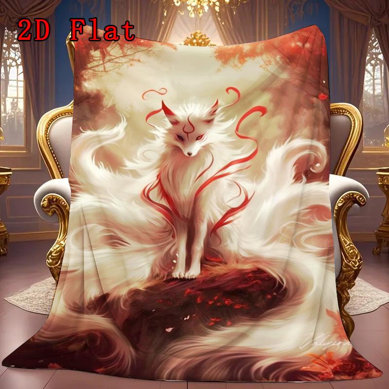 Nine-Tailed Fox 2D Flat Pattern Flannel Blanket High Quality All Seasons Warmth and Comfort Perfect for Christmas Gifts.MMT0918330