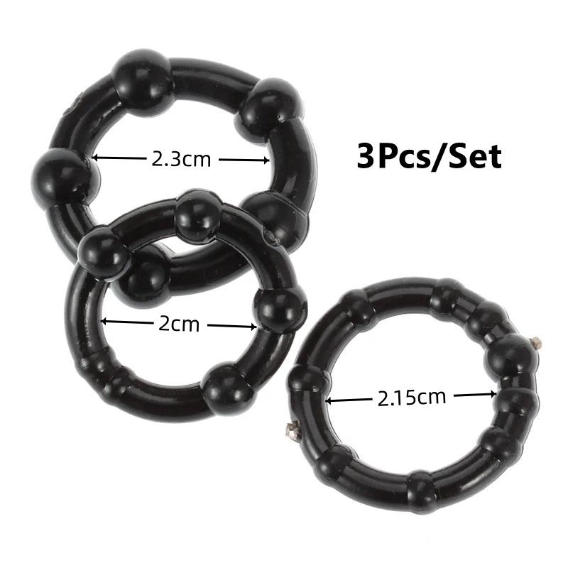 Cock Penis Ring Bead Penis Ring Male Delay Ejaculation Lasting Silicone Erection Ring Sex Toys For Men Adults 3 Pcs/Set