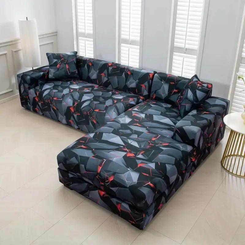 L Shaped Chaise Longue Slipcovers Chair Protector 1/2/3/4 Seat Geometric Sofa Covers for Living Room Elastic Corner Couch Cover