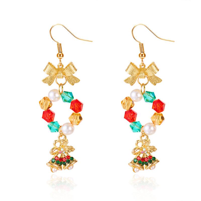 Colorful Christmas Diamond Bowknot & Star Seed Bead Earrings