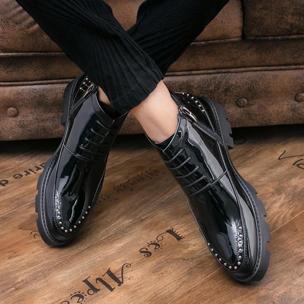 Herren Lackleder Mokassins Schuhe High Top Italienisch Formell Kleid Brogue Oxford Hochzeit Business Schuhe Stiefel 2024 Schuhe für Männer