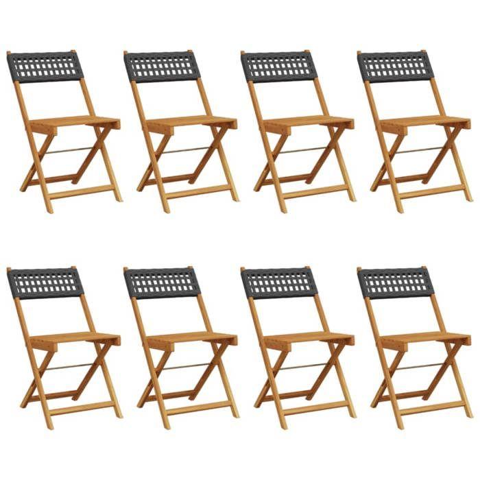 VidaXL Chaises de jardin pliantes lot de 8 noir poly rotin bois massif, siège de jardin, chaise de patio, chaise à manger de 3214594