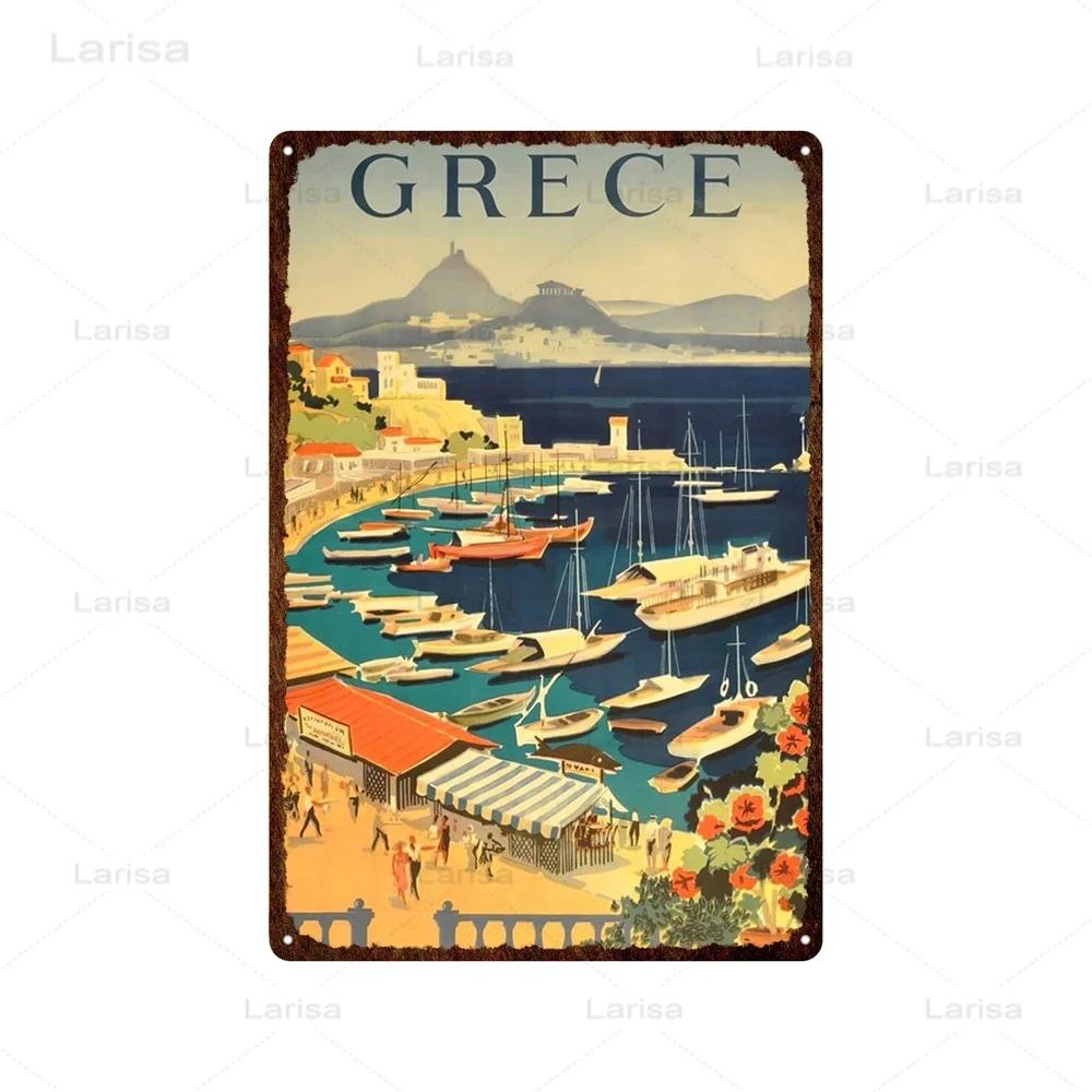 Stadt Wahrzeichen Metallposter Reise Stadt Schilder Griechenland Berglandschaft Blechschild Plakette Poster für Bar Kneipe Club Heimdekor