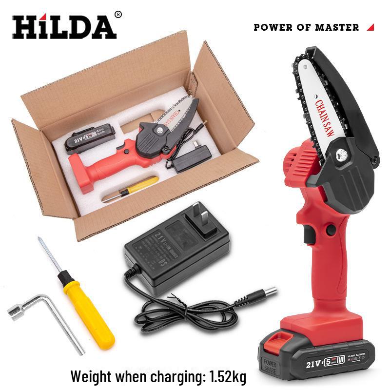 HiLDA Cordless Mini Electric Chainsaw, Rechargeable One-Handed Woodworking and Garden Saw
