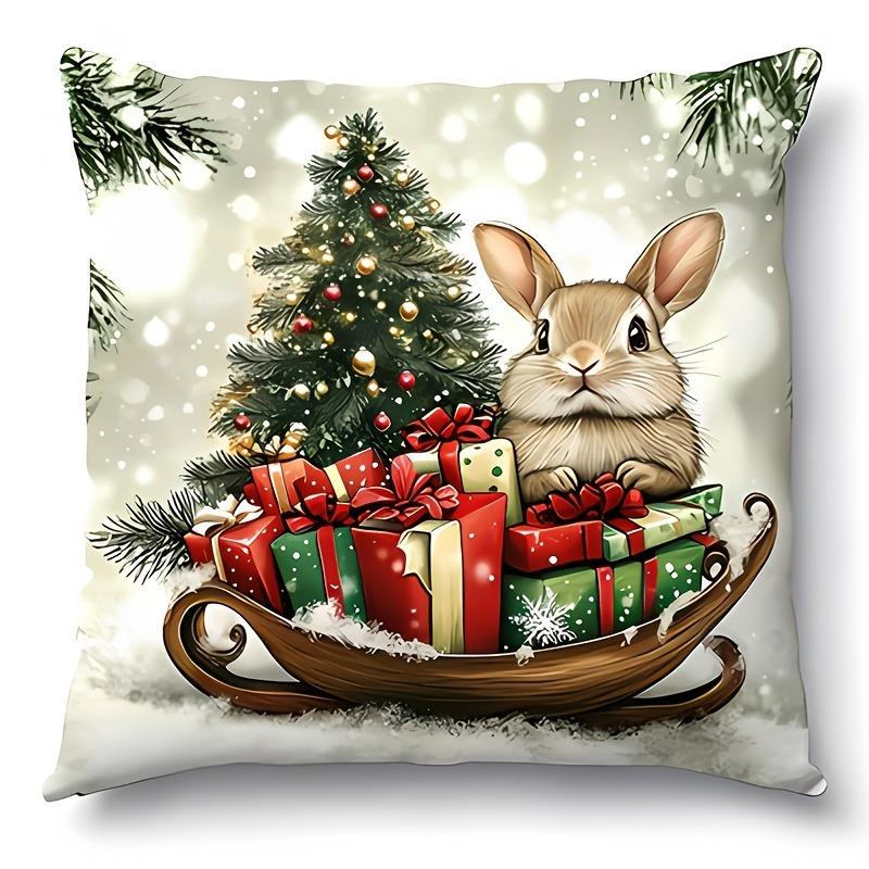 Christmas-Themed Pillowcases: Deer, Snowman, Santa, and Bunny with Gifts sofas, bedroom pillow covers, holiday gifts