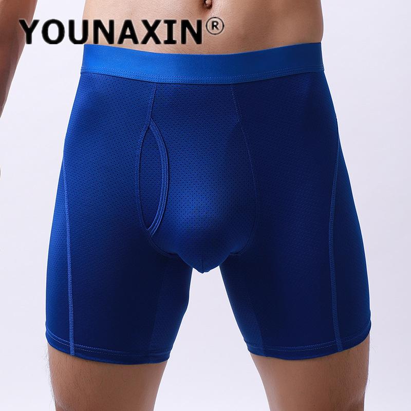 Men's Panties Long Leg Boxer Briefs Ice silk Underwear Shorts Breathable Mesh U-convex Underpants S M L XL