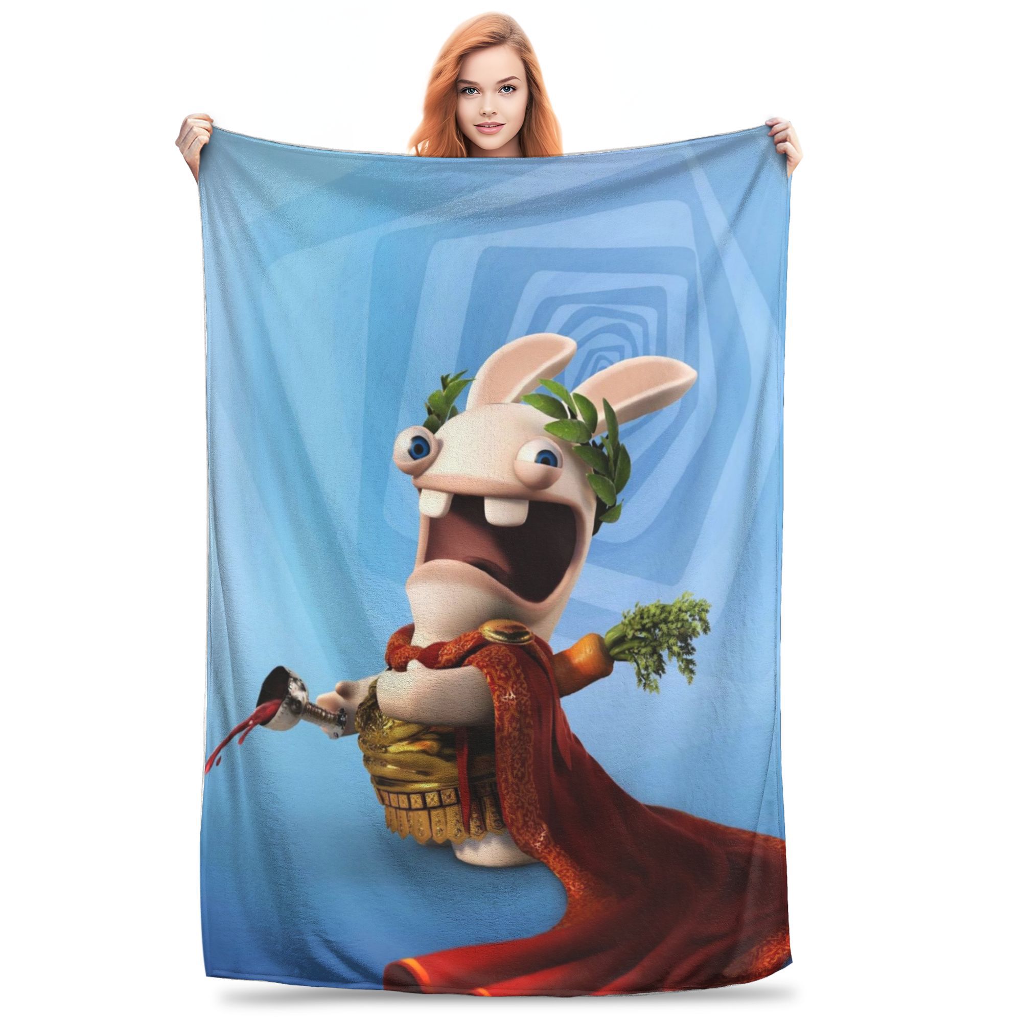 

Flannel Throw Blanket Arrival Invasion Rabbits Anime Funny Warm Plush Blankets Soft Bedspread for Bed Living room Picnic Couch 80x120cm
