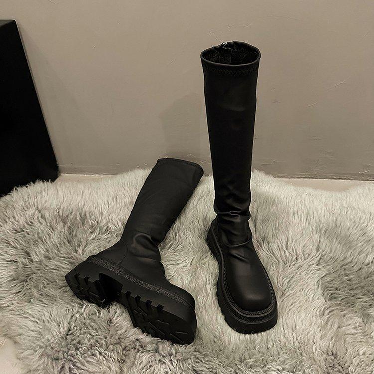 Skinny boots, black summer and autumn new models, but knee-high knight boots, thin stacking boots, thick-soled boots for women