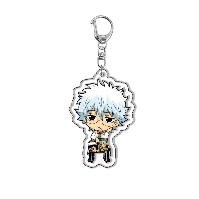 Gintama Sakata Gintoki Anime Keychain Okita Sougo Kagura Cartoon Keyrings Bag Tag Baji